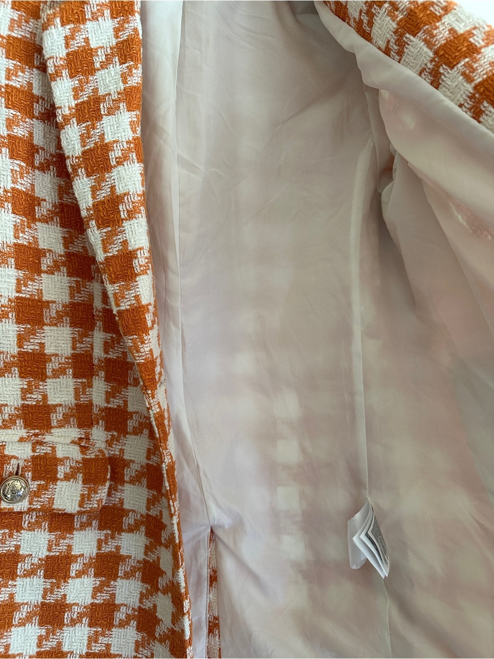 H&M Orange & White Checked Tweed Blazer - Picture 6 of 12